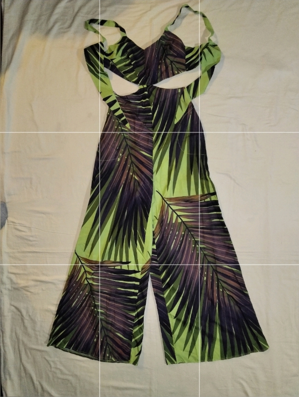 Women’s Green Palm-Print Wide Leg Jumpsuit